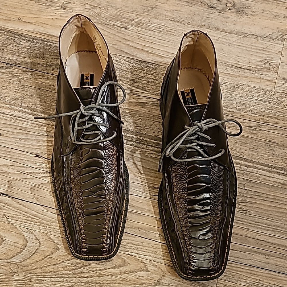 Stacy Adams Black and Brown Leather Ostrich Oxfords